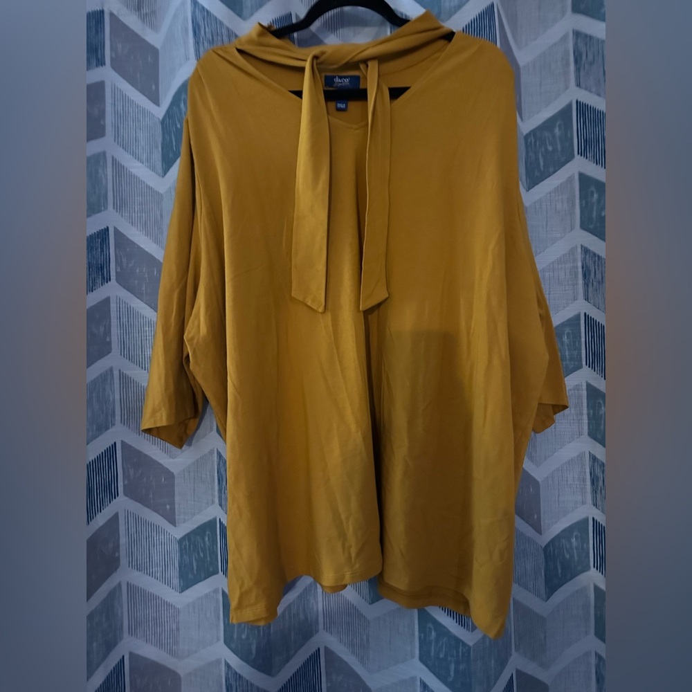 Denim & Co Shirt Women's Size 4X Mustard Yellow Signature With Tie V-Neck